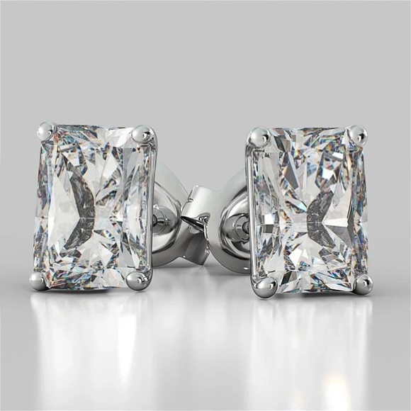 3.79Ct GUMBO Emerald Cut Square Rectangular Simulated Diamond Earrings STuds - Picture 10 of 16